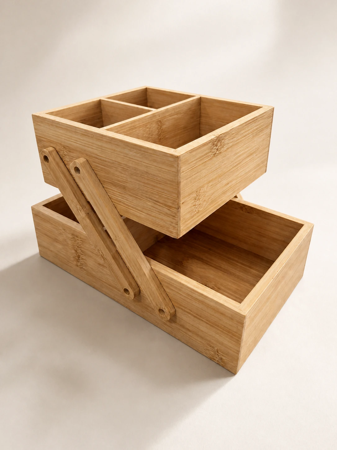 Two-Tier Cantilever Organizer in Natural Bamboo, item HD-BK01